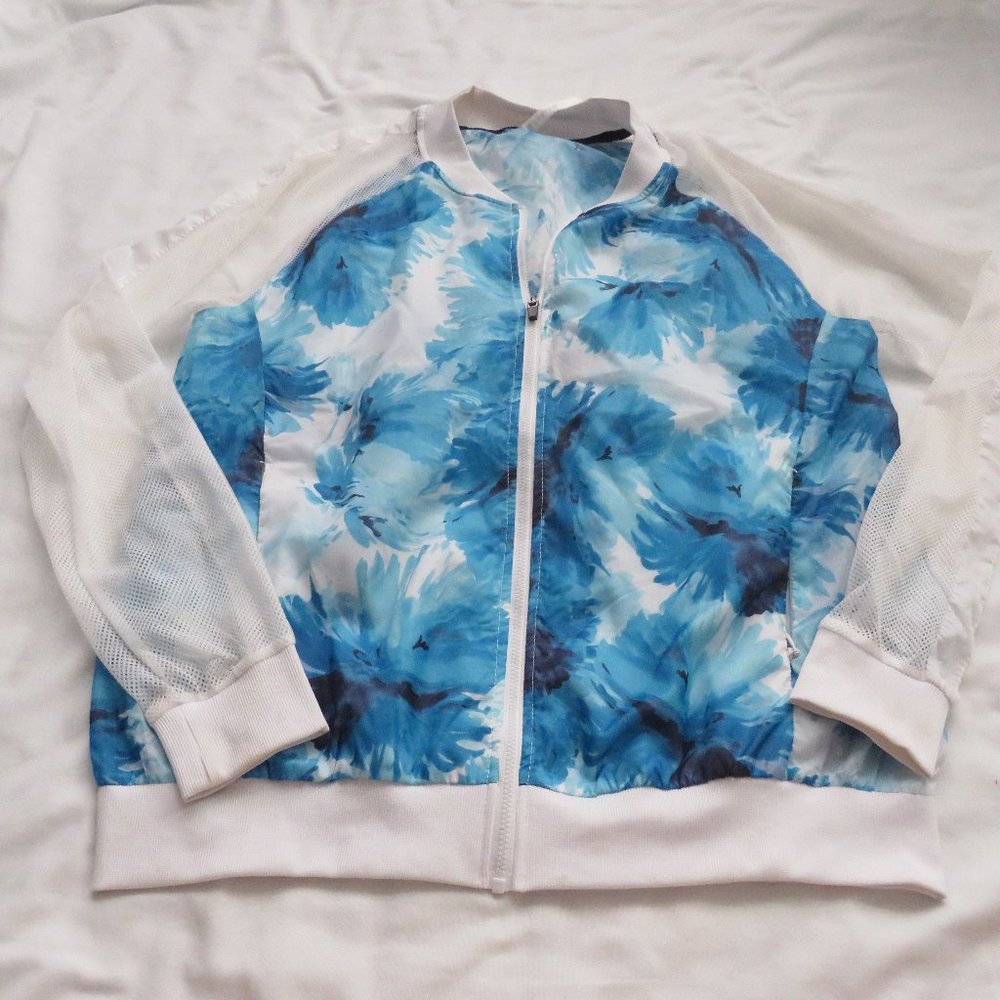 Fabletics Windbreaker Jacket Blue/White Floral Xl - image 1
